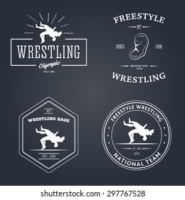 Juego de signos deportivos. Tema de lucha libre. Plantillas para su gimnasio, club, diseño.