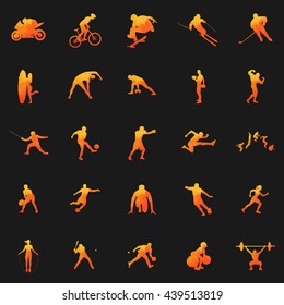 Set of Sport silhouettes on a beautiful watercolor background