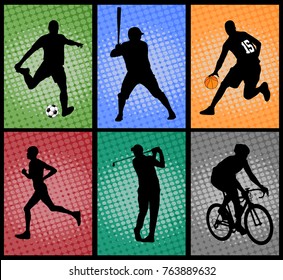 set of sport silhouettes on the colorful background -  vector