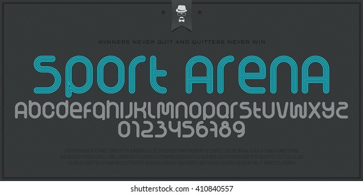 set of sport style alphabet letters and numbers isolated on paper background. vector, dynamic stylized font type design. running track concept typesetting. athletic sports competition typeface