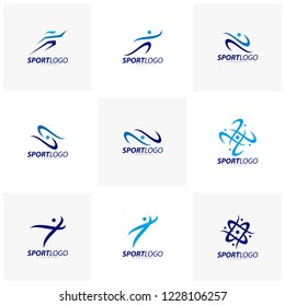 Set of Sport symbol design, Fitness people icon vector logo, speed fitness, running, swimming, jumping logotype, hexagon people