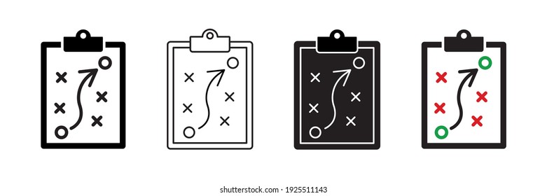 Set of sport tactical board icons, tactics business. Tactical plan board, modern and editable tactics icons. Vector illustration.