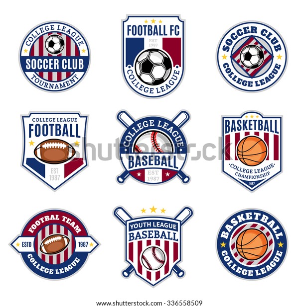 スポーツチームのロゴテンプレートのセット サッカー サッカー 野球 バスケットボールのラベル のベクター画像素材 ロイヤリティフリー