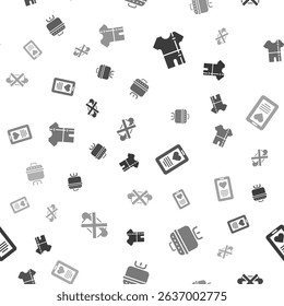 Set Sport track suit, Cooking pot, Medical clipboard and No junk food on seamless pattern. Vector