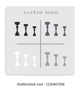Set of sport trophies or winners cups flat black and white vector icon.