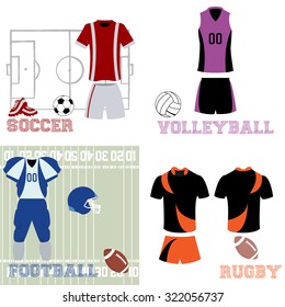 Set of sport uniforms and some elements for different sports