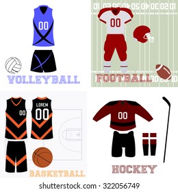 Set of sport uniforms and some elements for different sports