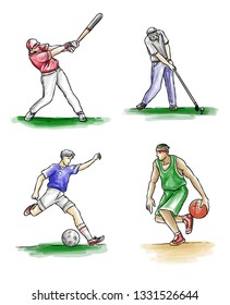 set of sport vector with watercolor style