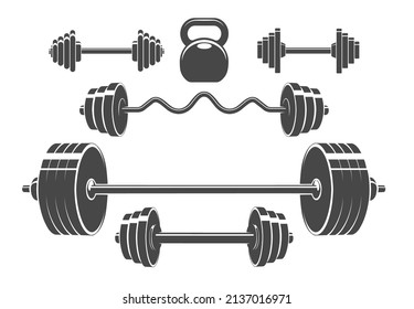 Set of sport weights for bodybuilding, fitness and weightlifting isolated on white background