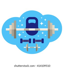 Set of sport weights for bodybuilding, fitness and weightlifting. Flat style vector illustration
