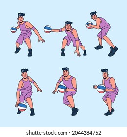 Set of sportman with handball players in cartoon character, vector illustration