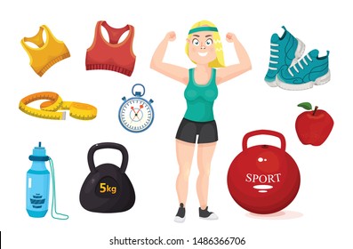 set of sports accessories vector illustration