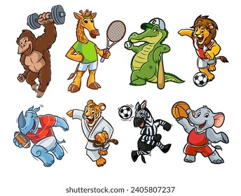 set of sports animals for mascot logo