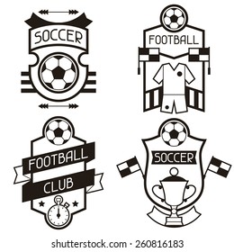 Set of sports badges and labels with soccer football symbols.