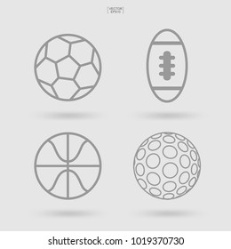Set sports ball icon. Abstract sign and symbol of soccer, football, basketball and golf. Simple flat vector illustration for web site or mobile app.