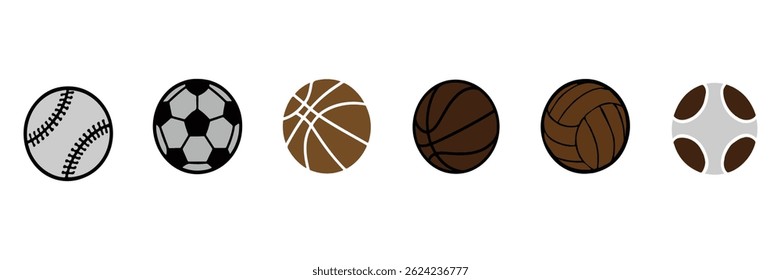Set of Sports Ball Icons in Colorful And Line vector style with white background