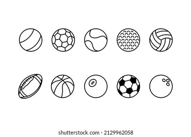 Set of Sports Ball Icons – Vector Illustration of Various Game Balls