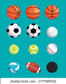 conjunto de bolas deportivas equipo iconos de ilustración vectorial