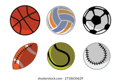 Set of Sports Balls Flat Vector Illustration. isolated background image