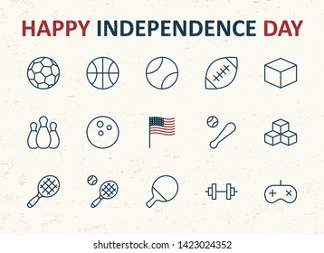 Set of Sports balls, hobbies, entertainment vector line icons. It contains symbols of football, basketball, bowling, tennis and much more. Editable Stroke. 32x32 pixels.