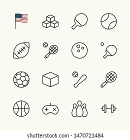 Set of Sports balls, hobbies, entertainment vector line icons. It contains symbols of football, basketball, bowling, tennis and much more. Editable Stroke. 32x32 pixels.