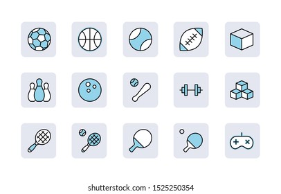 Set of Sports balls, hobbies, entertainment vector line icons. It contains symbols of football, basketball, bowling, tennis and much more. Editable Stroke. 32x32 pixels.