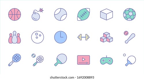 Set of Sports balls, hobbies, entertainment vector line icons. It contains symbols of football, basketball, bowling, tennis and much more. Editable Stroke. 32x32 pixels.