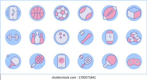 Set of Sports balls, hobbies, entertainment vector line icons. It contains symbols of football, basketball, bowling, tennis and much more. Editable Stroke. 32x32 pixels.