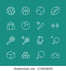 Set of Sports balls, hobbies, entertainment vector line icons. It contains symbols of football, basketball, bowling, tennis and much more. Editable Stroke. 32x32 pixels.