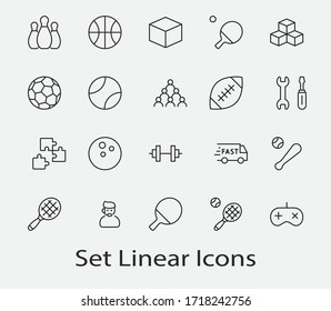 Set of Sports balls, hobbies, entertainment vector line icons. It contains symbols of football, basketball, bowling, tennis and much more. Editable Stroke. 32x32 pixels.