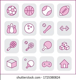 Set of Sports balls, hobbies, entertainment vector line icons. It contains symbols of football, basketball, bowling, tennis and much more. Editable Stroke. 32x32 pixels.