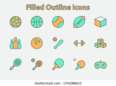 Set of Sports balls, hobbies, entertainment vector line icons. It contains symbols of football, basketball, bowling, tennis and much more. Editable Stroke. 32x32 pixels.