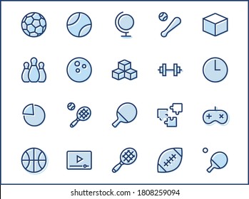 Set of Sports balls, hobbies, entertainment vector line icons. It contains symbols of football, basketball, bowling, tennis and much more. Editable Stroke. 32x32 pixels.