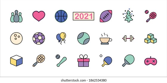 Set of Sports balls, hobbies, entertainment vector line icons. It contains symbols of football, basketball, bowling, tennis and much more. Editable Stroke. 32x32 pixels.