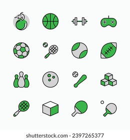 Set of Sports balls, hobbies, entertainment vector line icons. It contains symbols of football, basketball, bowling, tennis and much more. Editable Stroke. 32x32 pixels.