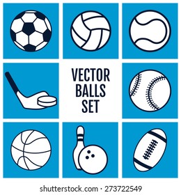 Set of sports balls icons on a blue background . Vector illustration  silhouettes.