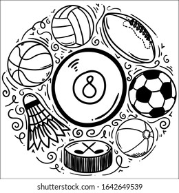 Set of Sports Balls on white Background.