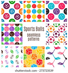 Set of sports balls seamlless pattern. Vector illustration.