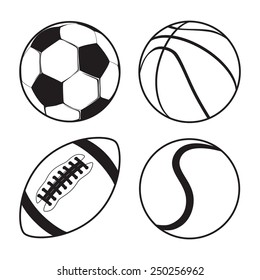 Set Of Sports Balls Soccer Basketball American Football Tennis