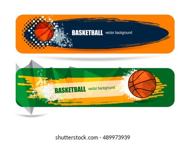 Set sports banners for basketball. Grungy background. Template Basketball design. Polygon ball. Geometric background.