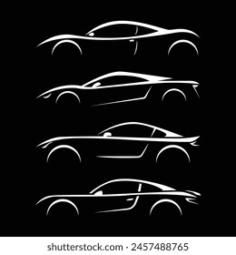 Set of Sports Car Silhouette Icons Concept Illustration