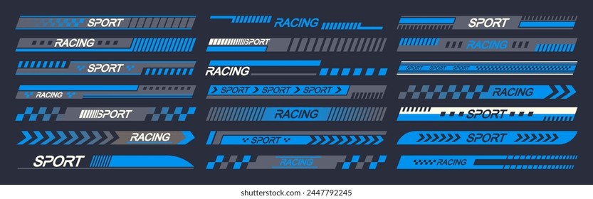 Set of Sports Car Stickers Feature Vector Designs Symbolizing Speed And Racing, Enhancing Automobile Aesthetics