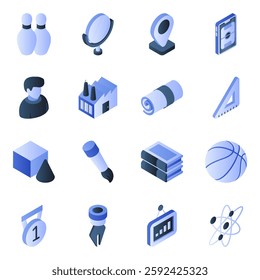 Set of Sports and Data Flat Isometric Icons

