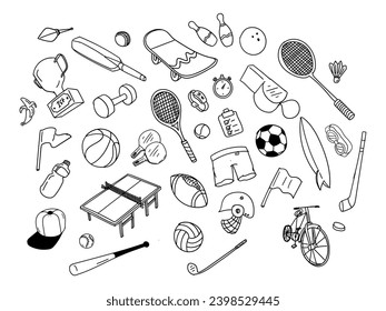 Set of sports doodle fitness icons