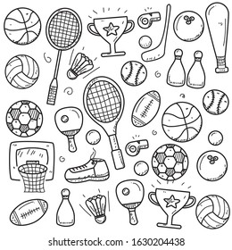 Set of sports doodle vector illustration in cute hand drawn style 