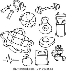 Set of sports doodle vector illustration in cute hand drawn style