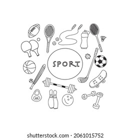 Conjunto de elementos deportivos sobre un fondo blanco.