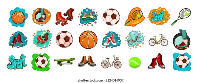 Set of sports elements on a white background. Vector illustration
