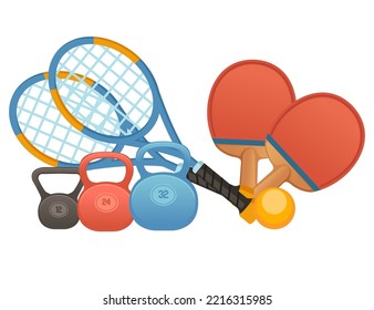 Set of sports equipment for different types of activity exercise vector illustration isolated on white background