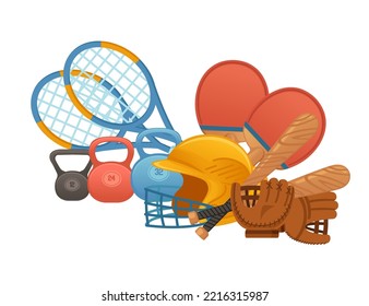 Set of sports equipment for different types of activity exercise vector illustration isolated on white background